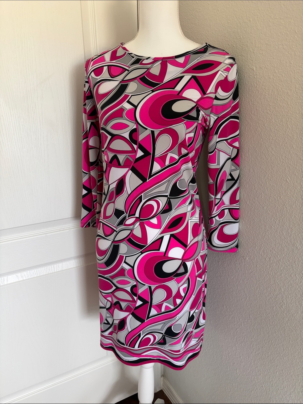 Michael Kors Women's Pink Geometric Long Sleeve Dress